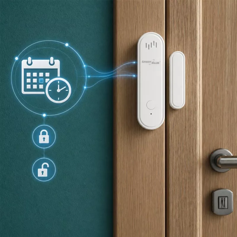 GREENBLUE GB478 Bezprzewodowy czujnik drzwi/okna WiFi – inteligentny kontakt magnetyczny, aplikacje Tuya i Gosund, Alexa/Google, zasilany bateryjnie, biały