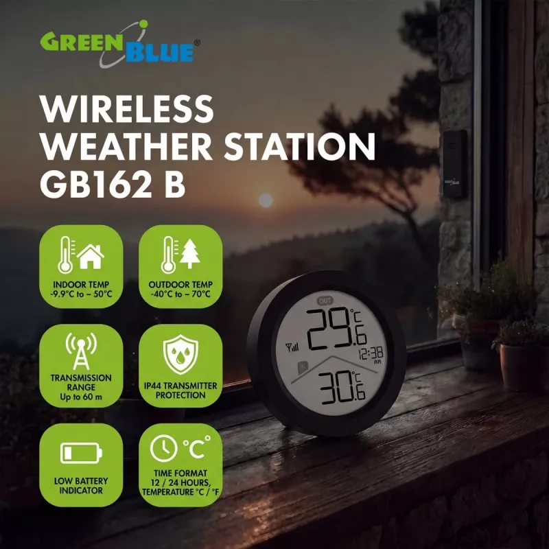 GREENBLUE Bezprzewodowa stacja pogodowa GB162 B