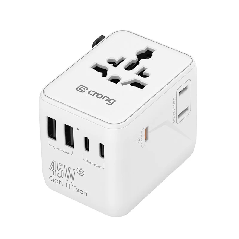 Crong One World Travel Adapter GaN 45W UK/EU/US/AU Biały