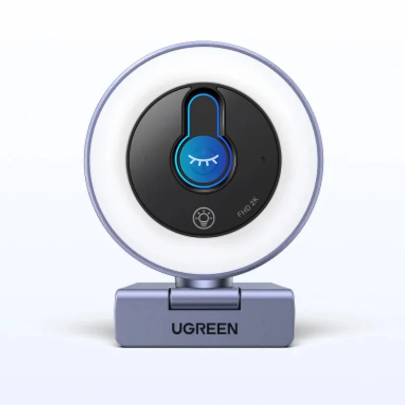 UGREEN 2K QHD kamera internetowa z diodowym światłem wypełniającym i wbudowanym mikrofonem, 30 kl./s, USB 2.0, autofokus, 80° FOV, z klipsem i mocowaniem na statyw, czarna