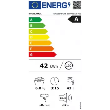 Whirlpool TW621DBFCPL Wolnostojąca pralka ładowana od przodu, 6 kg, 1200 obr./min, Biała