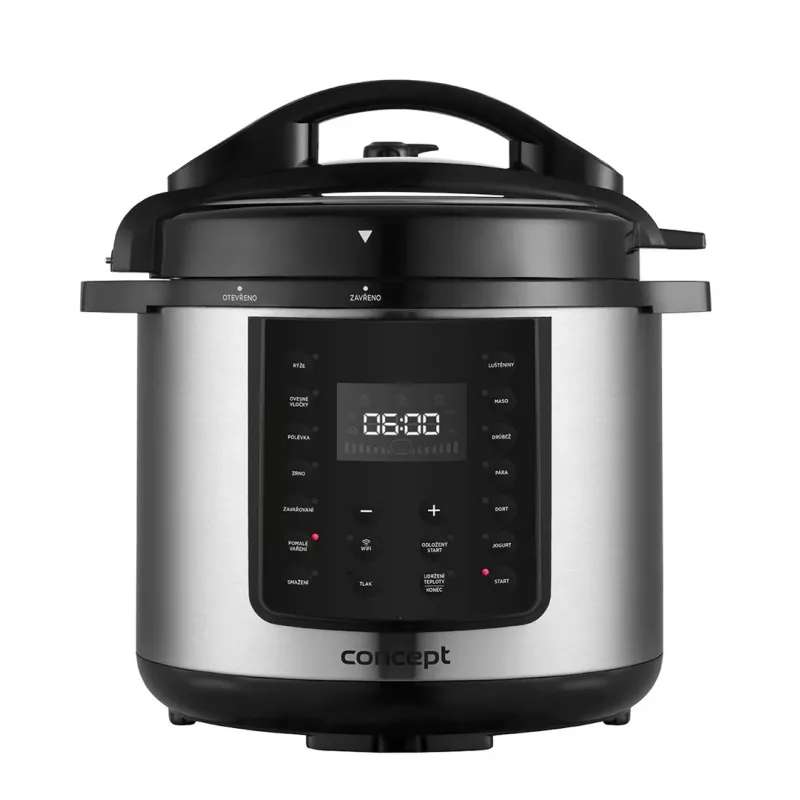 CONCEPT CK8001 Multicooker, 5L, 900W, 10 Programów, LED, Nieprzywierająca Ceramiczna Powłoka, Opóźniony Start, Podtrzymywanie Ciepła, Czarny/Srebrny