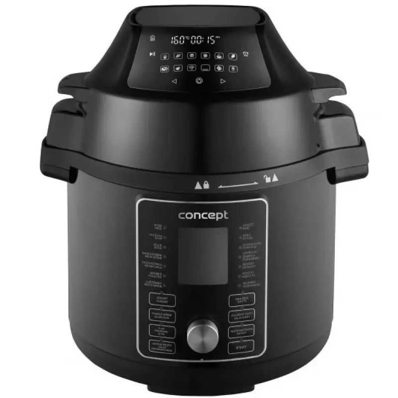 CONCEPT CK8000 Multicooker z funkcją frytownicy powietrznej, garnek 6L, kosz 3,5L, 1500W, 10 programów, czarny/srebrny