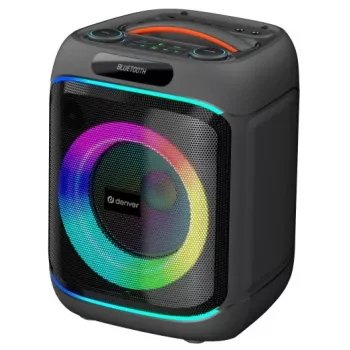 Denver BPS-270 Przenośny głośnik imprezowy z Bluetooth, 400W PMPO, efekty świetlne LED, karaoke, radio FM, USB/SD/AUX, wejście mikrofonowe, czarny