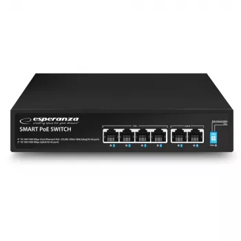 ESPERANZA 6-Portowy PoE+ Gigabit Switch 65W GOLIATH (4 porty PoE+, 2 uplinki, 12 Gbps, bez wentylatora, metalowy)