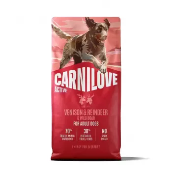 CARNILOVE ACTIVE Sucha karma dla psów z jeleniną, reniferem i dzikiem dla aktywnych dorosłych psów wszystkich ras 12 kg