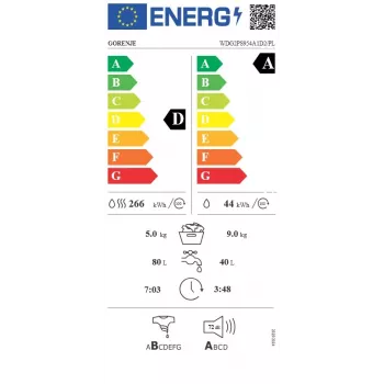 Pralko-suszarka Gorenje WDG2PS954A1D2/PL, 9 kg pranie / 6 kg suszenie, 1400 obr./min, klasa energetyczna A, biała