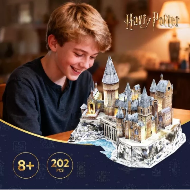 CUBIC FUN 3D Puzzle Harry Potter Hogwarts Wielka Sala i Wieża Astronomiczna z Oświetleniem LED – 850 elementów, kolekcjonerski zestaw modelarski