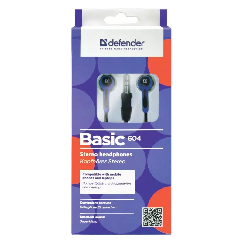 Defender EARPHONES BASIC 604 Przewodowa słuchawka douszna z mikrofonem, czarno-niebieska