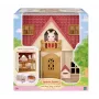 EPOCH Sylvanian Families Domek Startowy - Seria Czerwony Dach, domek dla lalek z króliczkiem Freya Chocolate i 10 elementami wyposażenia