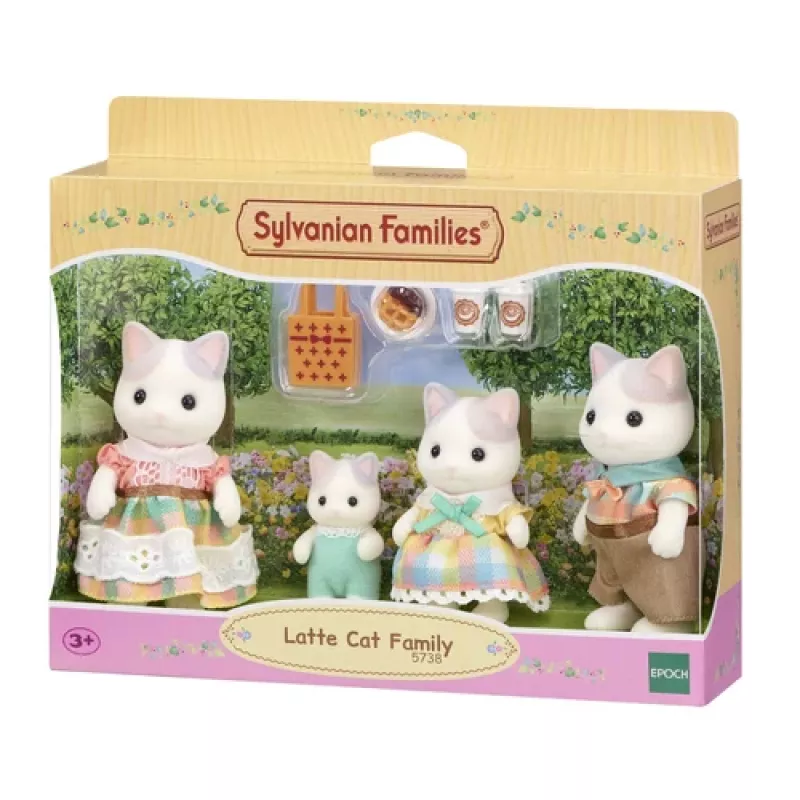 EPOCH Sylvanian Families Rodzina Mlecznych Kotów - 4 kolekcjonerskie figurki pokryte welurem (Ojciec Cyrus, Matka Stella, Syn Freddie, Córka Millie) dla dzieci od 3 lat