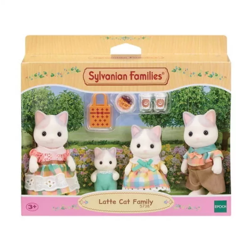 EPOCH Sylvanian Families Rodzina Mlecznych Kotów - 4 kolekcjonerskie figurki pokryte welurem (Ojciec Cyrus, Matka Stella, Syn Freddie, Córka Millie) dla dzieci od 3 lat