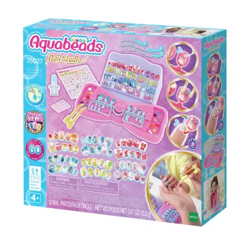 EPOCH Aquabeads Nail Studio Zestaw startowy - Zestaw do zdobienia paznokci koralikami aktywowanymi wodą dla dzieci, ponad 100 wzorów, paznokcie wielokrotnego użytku, bez kleju, wiek 4+