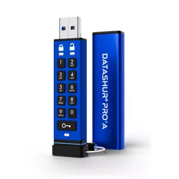 Pamięć USB iStorage datAshur PRO+A 64 GB USB-C, sprzętowe szyfrowanie AES 256-bit XTS, uwierzytelnianie PIN, FIPS 140-2 Poziom 3, odporność na wodę i kurz IP68, wytrzymałe aluminium, zero śladów