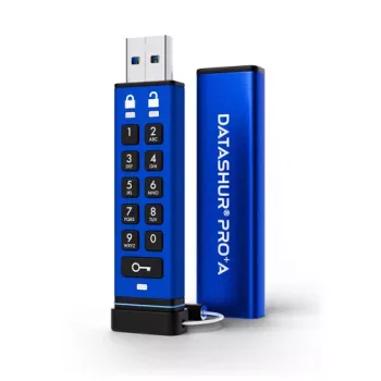 Pamięć USB iStorage datAshur PRO+A 64 GB USB-C, sprzętowe szyfrowanie AES 256-bit XTS, uwierzytelnianie PIN, FIPS 140-2 Poziom 3, odporność na wodę i kurz IP68, wytrzymałe aluminium, zero śladów