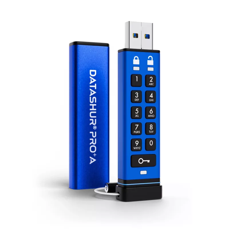 Pamięć USB iStorage datAshur PRO+A 64 GB USB-C, sprzętowe szyfrowanie AES 256-bit XTS, uwierzytelnianie PIN, FIPS 140-2 Poziom 3, odporność na wodę i kurz IP68, wytrzymałe aluminium, zero śladów