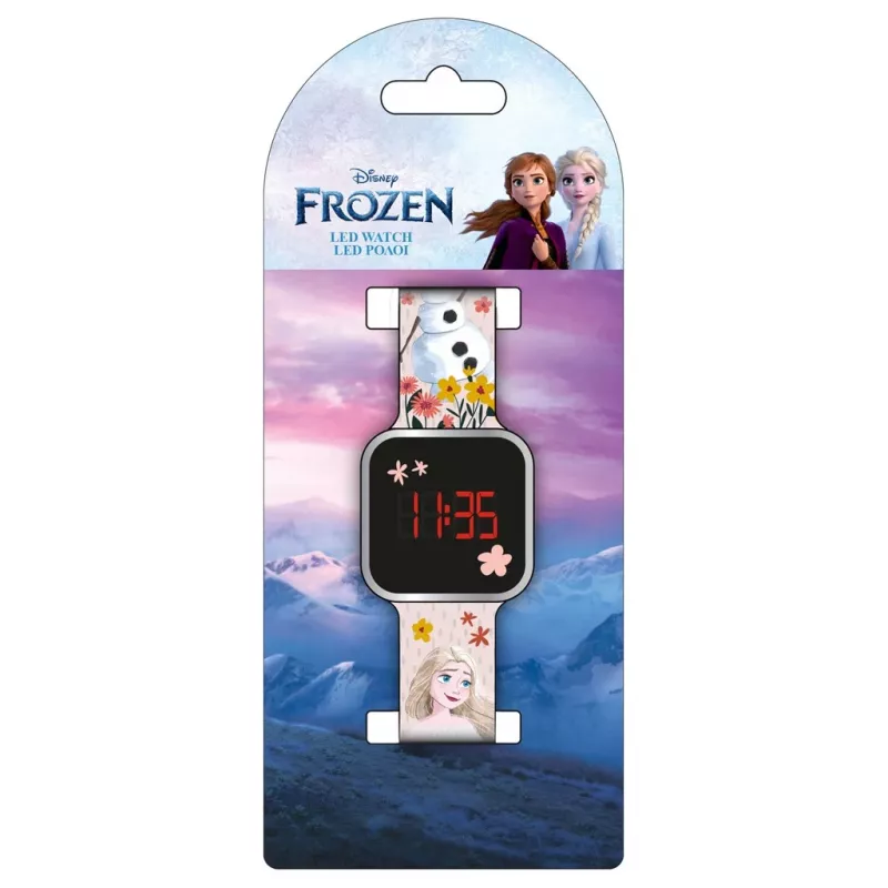 PULIO Digital Watch LED Diakakis - Zegarek dla dzieci Frozen z czerwonym wyświetlaczem LED, niebiesko-fioletowym silikonowym paskiem, oficjalna licencja Disney Frozen