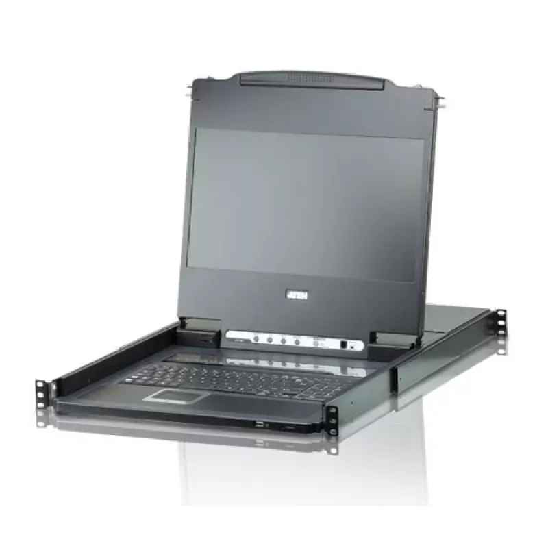 ATEN CL6708MW 19-calowy Full HD DVI-D 8-portowy konsola KVM LCD do montażu w szafie Rack, 1U, czarny