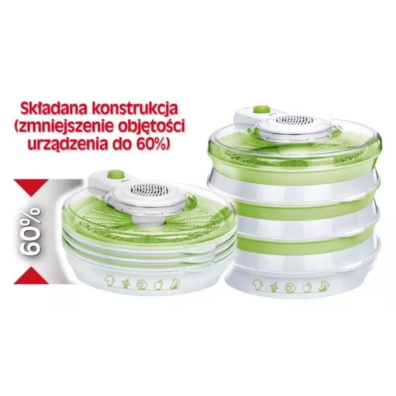MPM Suszarka do grzybów MSG-06 - 5-poziomowa suszarka do żywności, 250W, regulacja temperatury 35-70°C, biała