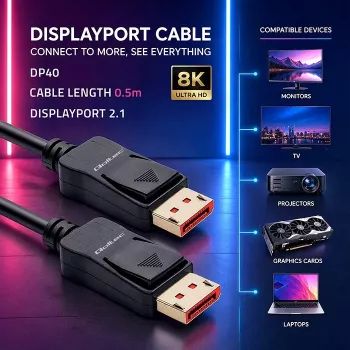 QOLTEC Kabel DisplayPort M/M V2.1 40G 0,5 m