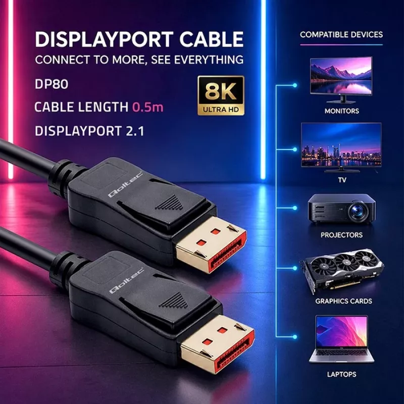 QOLTEC Kabel DisplayPort M/M v2.1 54G 0,5 m