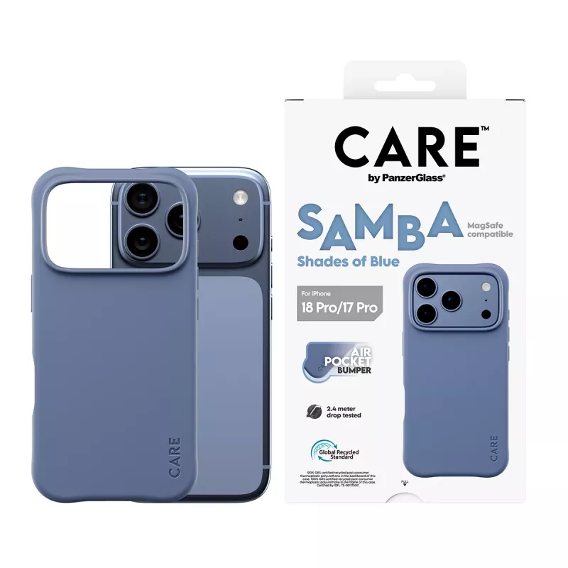 CARE by PanzerGlass Samba Case do iPhone 17 Pro / 18 Pro – Odcienie błękitu, MagSafe, z recyklingu TPU, antybakteryjna, ochrona przed upadkiem 3,6 m