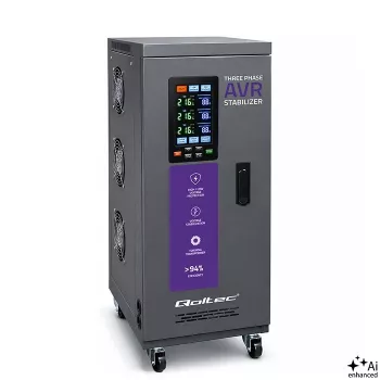 Qoltec Trójfazowy stabilizator napięcia AVR MULTIPROTECTION 10kVA ±3% Serwomotor 3F LCD Expert Line