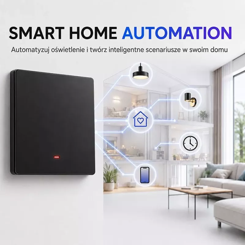 Qoltec 52722 Smart Wi-Fi Light Switch, 1-Kanałowy, Panel Dotykowy, Timer, Tuya/Smart Life, Czarny