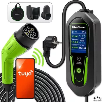 Qoltec Przenośna ładowarka EV Type 2 do Schuko 3.5kW 16A 5m kabel z Wi-Fi i LCD