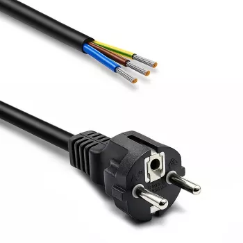 QOLTEC 54598 Schuko CEE 7/7 do przewodu zasilającego z końcówkami odizolowanymi i ocynowanymi 3m H05VV-F 3x1.0mm² Czarny