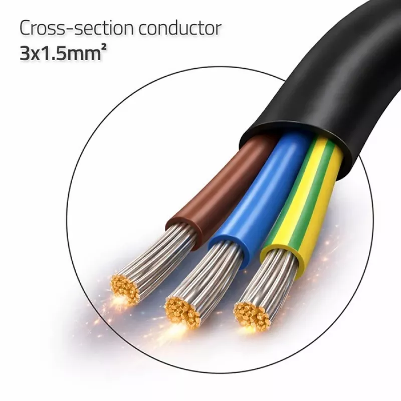 QOLTEC 54598 Schuko CEE 7/7 do przewodu zasilającego z końcówkami odizolowanymi i ocynowanymi 3m H05VV-F 3x1.0mm² Czarny