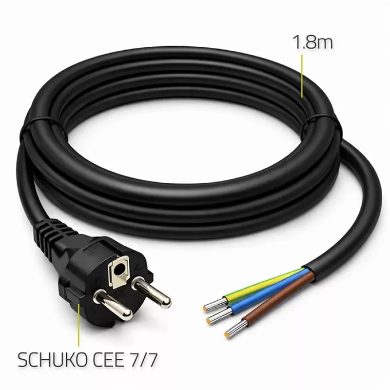 QOLTEC 54598 Schuko CEE 7/7 do przewodu zasilającego z końcówkami odizolowanymi i ocynowanymi 3m H05VV-F 3x1.0mm² Czarny