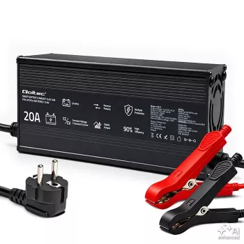 Qoltec 12V 20A inteligentna ładowarka LiFePO4 ze wskaźnikiem LED i aktywnym chłodzeniem