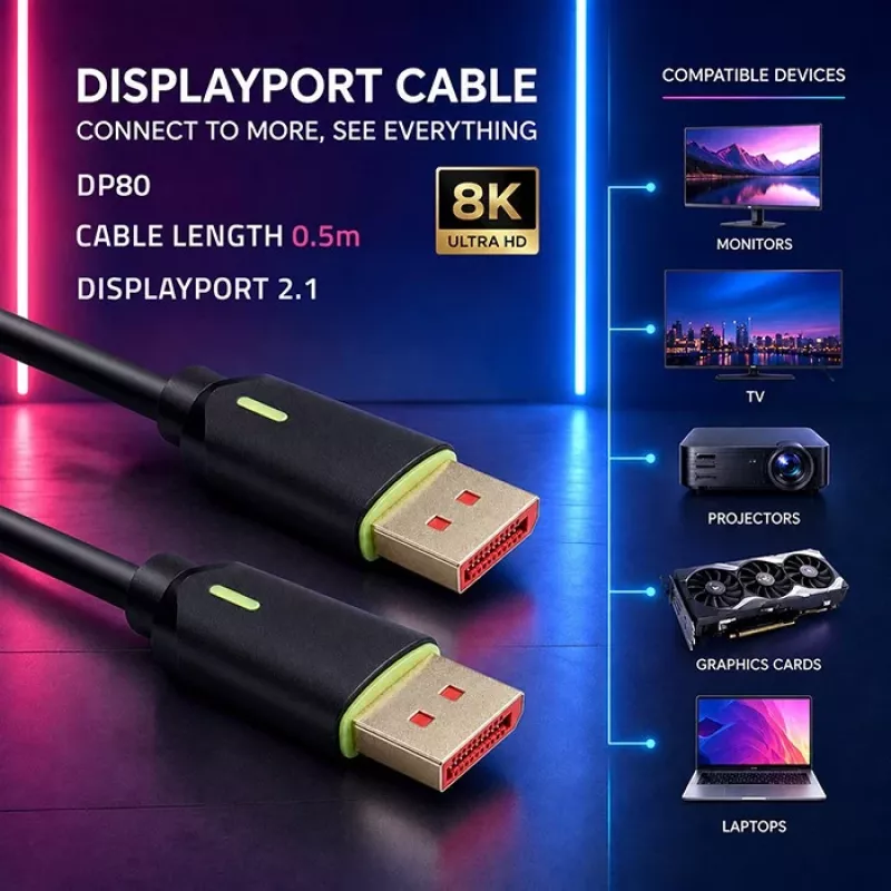 Kabel DisplayPort QOLTEC M/M v2.1 80G 0,5 m