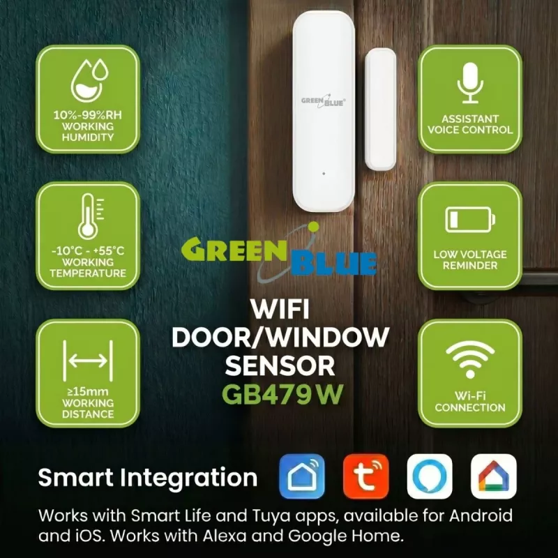 GREENBLUE GB479 W Bezprzewodowy czujnik drzwi/okna Wi-Fi, biały