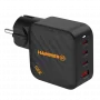 HAMMER RapidCharge 100W GaN Ładowarka ścienna, 2x USB-C PD 100W + 1x USB-A QC 30W, Czarny