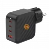 HAMMER RapidCharge 100W GaN Ładowarka ścienna, 2x USB-C PD 100W + 1x USB-A QC 30W, Czarny