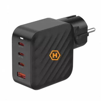 HAMMER RapidCharge 100W GaN Ładowarka ścienna, 2x USB-C PD 100W + 1x USB-A QC 30W, Czarny