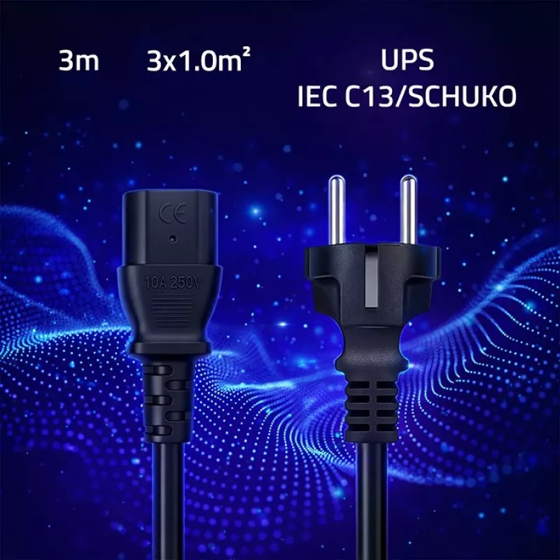 QOLTEC 54627 Przewód zasilający Schuko na IEC C13 3m 3x1mm² Czarny