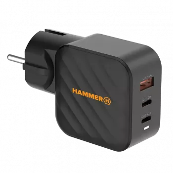 HAMMER RapidCharge 65W GaN ładowarka ścienna - 2x USB-C PD, 1x USB-A QC, czarna