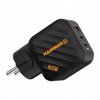 HAMMER RapidCharge 65W GaN ładowarka ścienna - 2x USB-C PD, 1x USB-A QC, czarna