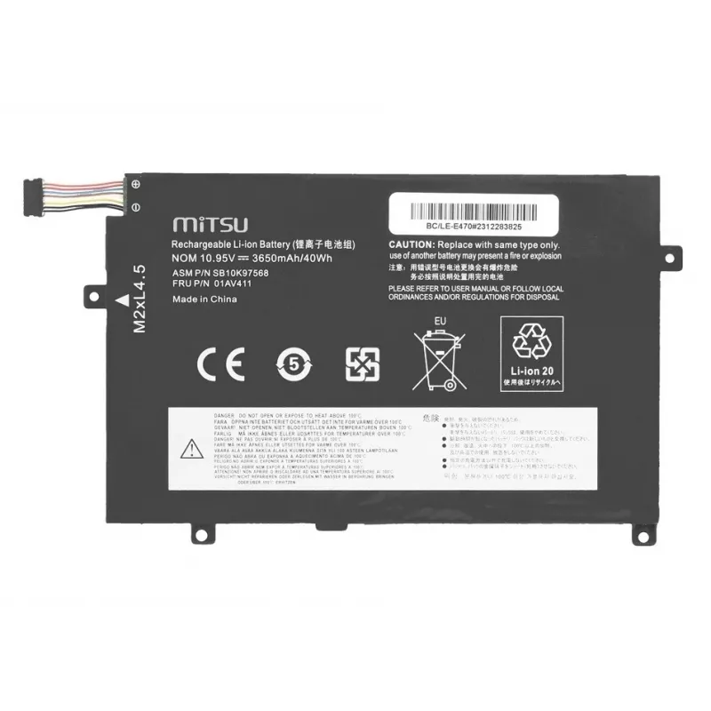Bateria MITSU 01AV411 do Lenovo ThinkPad E470 E475 3650 mAh (40 Wh) 10.95V