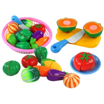 LEAN TOYS Warzywa na rzepy w koszyku – 8-elementowy zestaw do zabawy z talerzykiem i nożykiem