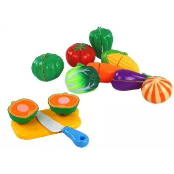LEAN TOYS Warzywa na rzepy w koszyku – 8-elementowy zestaw do zabawy z talerzykiem i nożykiem