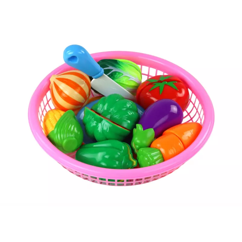 LEAN TOYS Warzywa na rzepy w koszyku – 8-elementowy zestaw do zabawy z talerzykiem i nożykiem