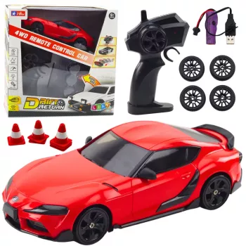 LEAN TOYS Samochód sportowy Drift z wymiennymi kołami, zdalnie sterowany RC 4WD, czerwony, skala 1:10