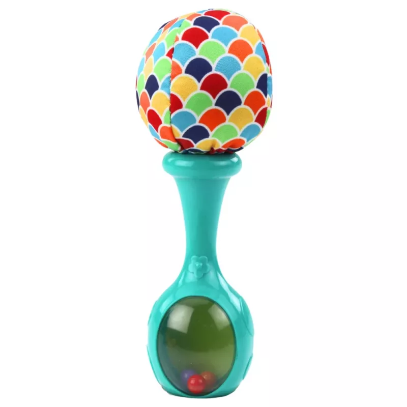 LEAN TOYS Zestaw grzechotek z miękką piłką we wzory, pomarańczowo-zielony, 2 szt.