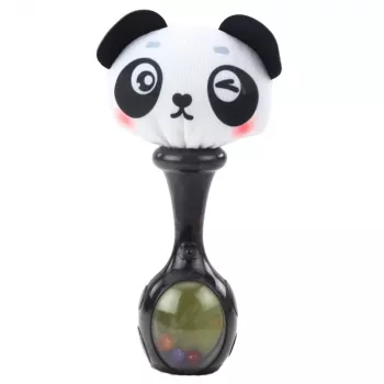 LEAN TOYS Zestaw grzechotek z miękkimi kulkami, wzory małpka i panda, 2 szt.
