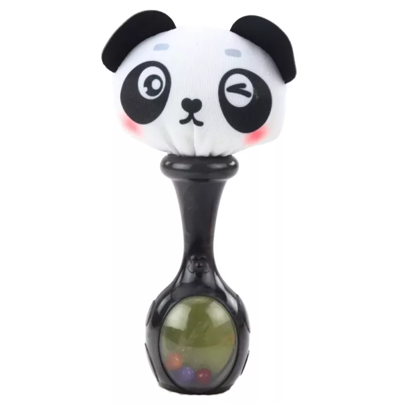 LEAN TOYS Zestaw grzechotek z miękkimi kulkami, wzory małpka i panda, 2 szt.