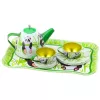 LEAN TOYS Panda Green Metalowy Zestaw do Herbaty 14-częściowy | Dziecięcy Blaszany Czajnik, Filizanki, Spodki, Talerzyki i Taca | Zabawka Kuchenna do Zabawy w Role dla Dzieci od 3 lat